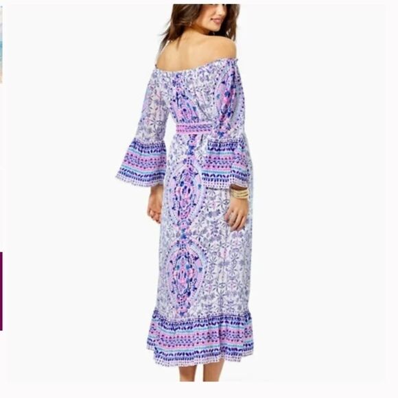 NEW Lilly Pulitzer ABIGALE OFF THE SHOULDER MIDI DRESS White Time To Shine SZ M - Picture 5 of 14